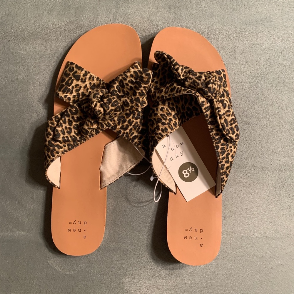 Leopard Knotted Bow Slide Sandals